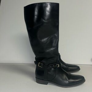 Burberry Black Leather Riding Knee High Flat Boots Size 39.5